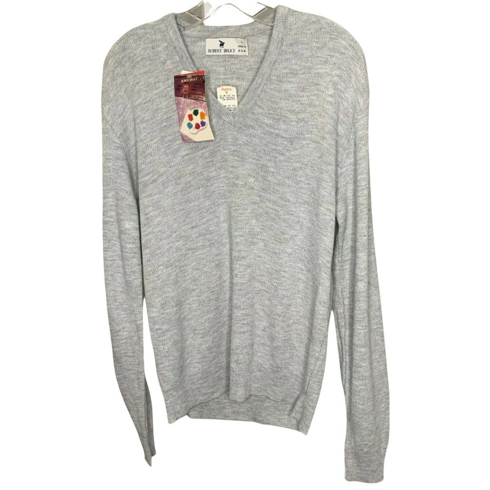 Robert Bruce Men's Sweater Gray Vintage Soft‎ V-Neck Long Sleeve Size Large